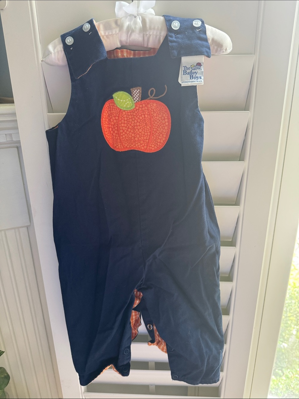 Navy Apple Appliqué Kids Overalls by The Bailey Boys